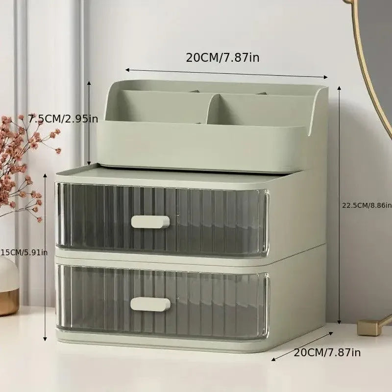 Drawer Storage Box Stationery Cosmetic Organizer Multi Purpose Desktop Holder - Green