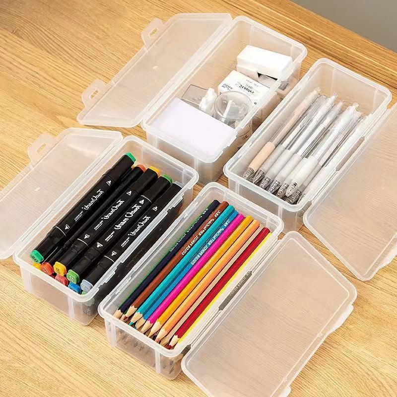 Transparent Stationery Organiser Box with Lid Pencil Pen Case Holder 4pcs Set