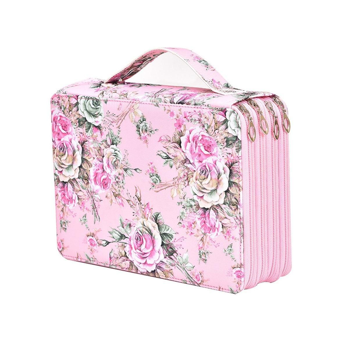 200 Slots Large Capacity Pencil Case Rose Foundation Student Stationery Bag
