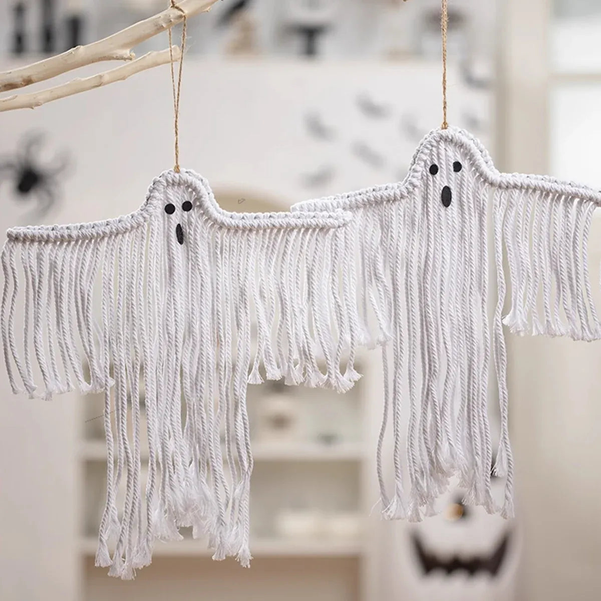 Halloween Ghost Hanging Decoration Handwoven Cotton for Home Party Yard Porch