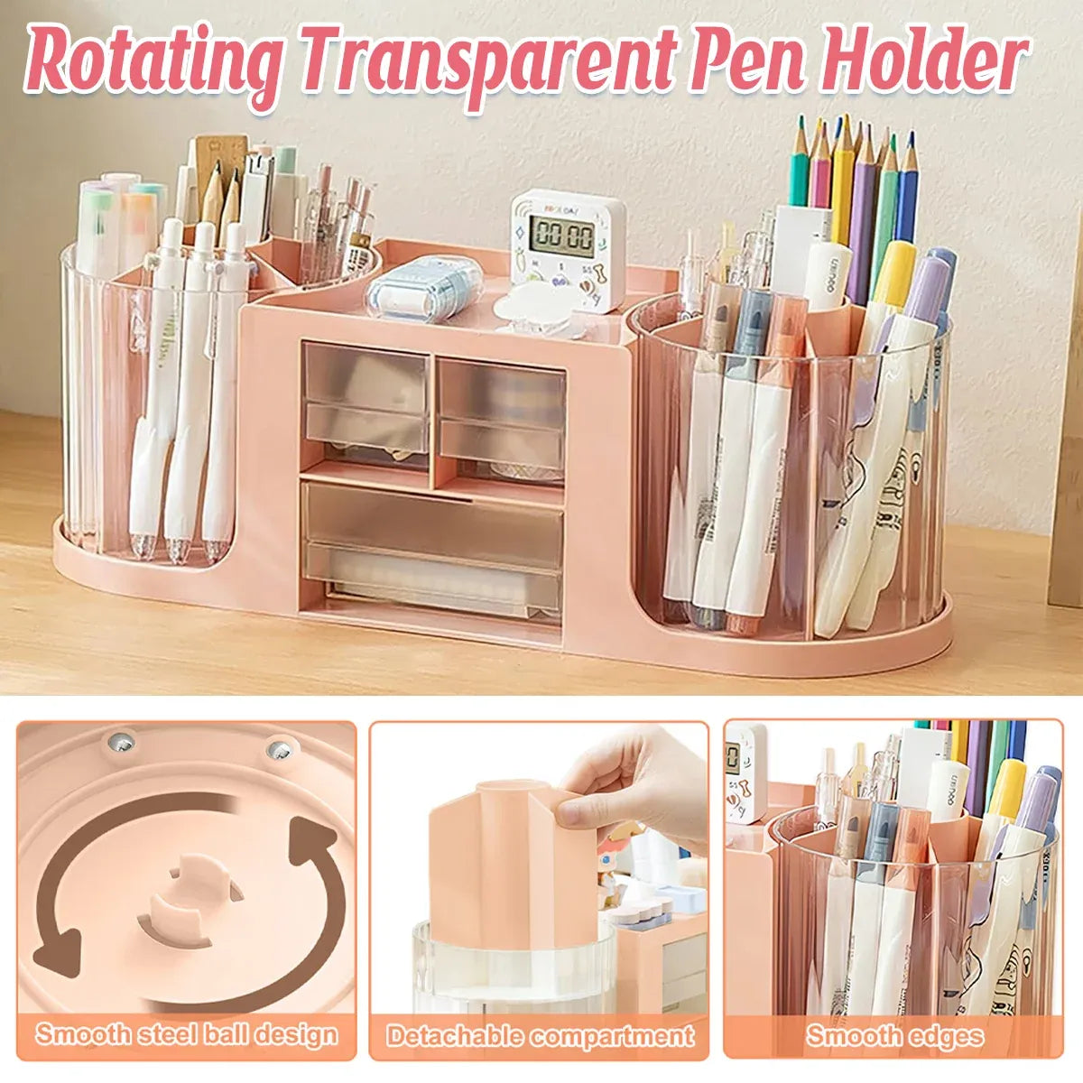 Plastic Rotating Pen Holder Multifunctional Storage for Pens Pencils Markers