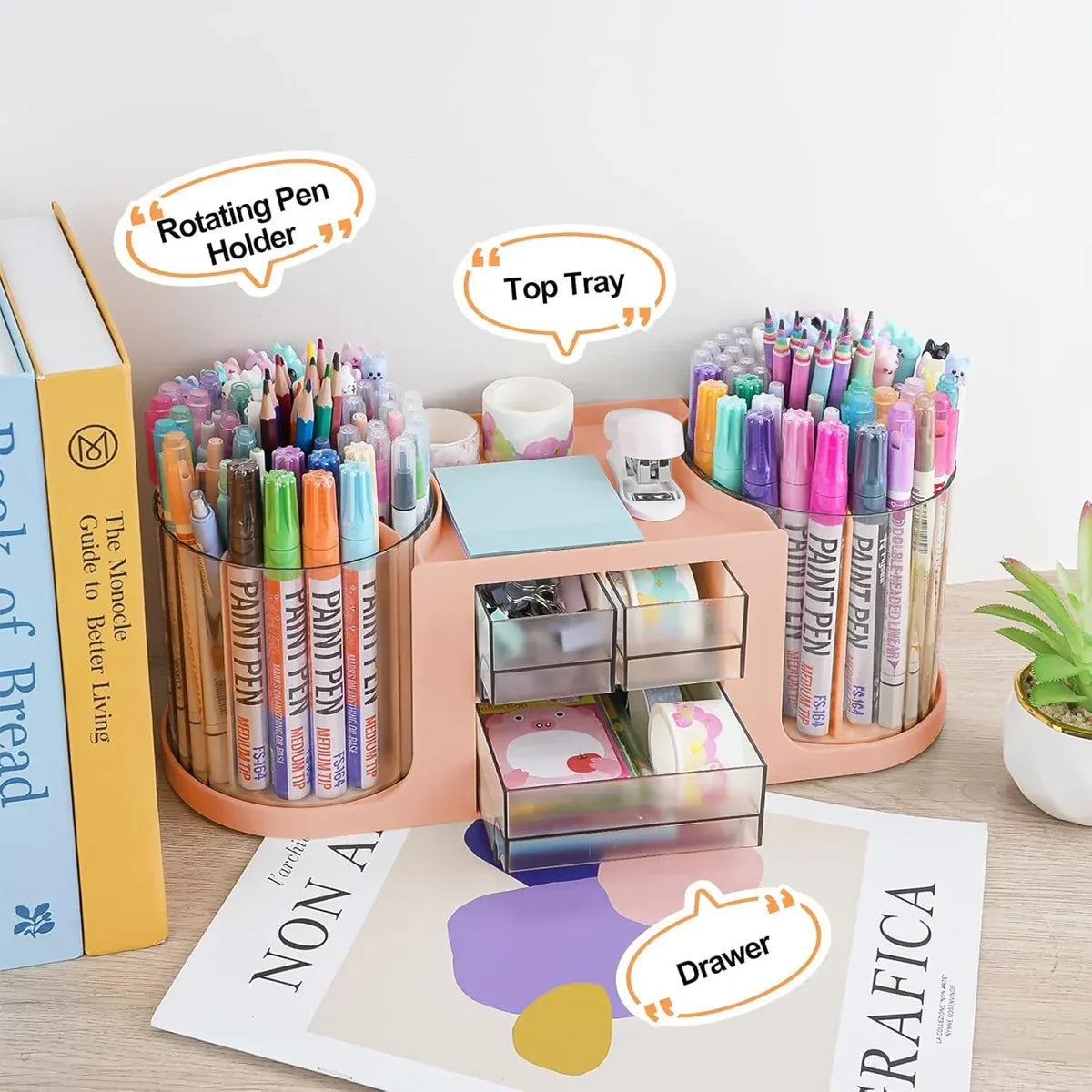 Plastic Rotating Pen Holder Multifunctional Storage for Pens Pencils Markers
