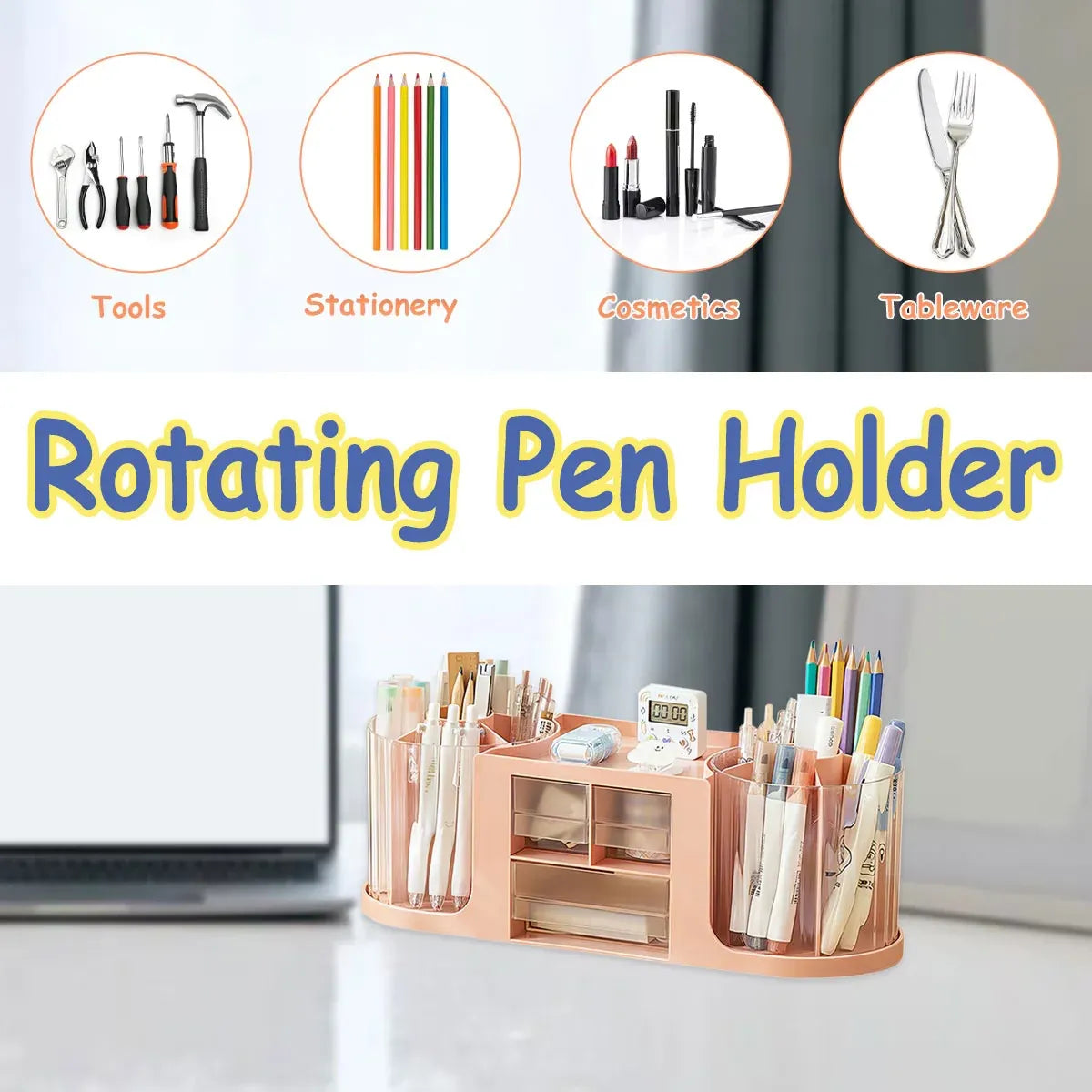 Plastic Rotating Pen Holder Multifunctional Storage for Pens Pencils Markers