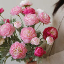 5pcs Artificial Peony Silk Flowers Bouquet Decor Faux Floral Arrangements - Purple Red