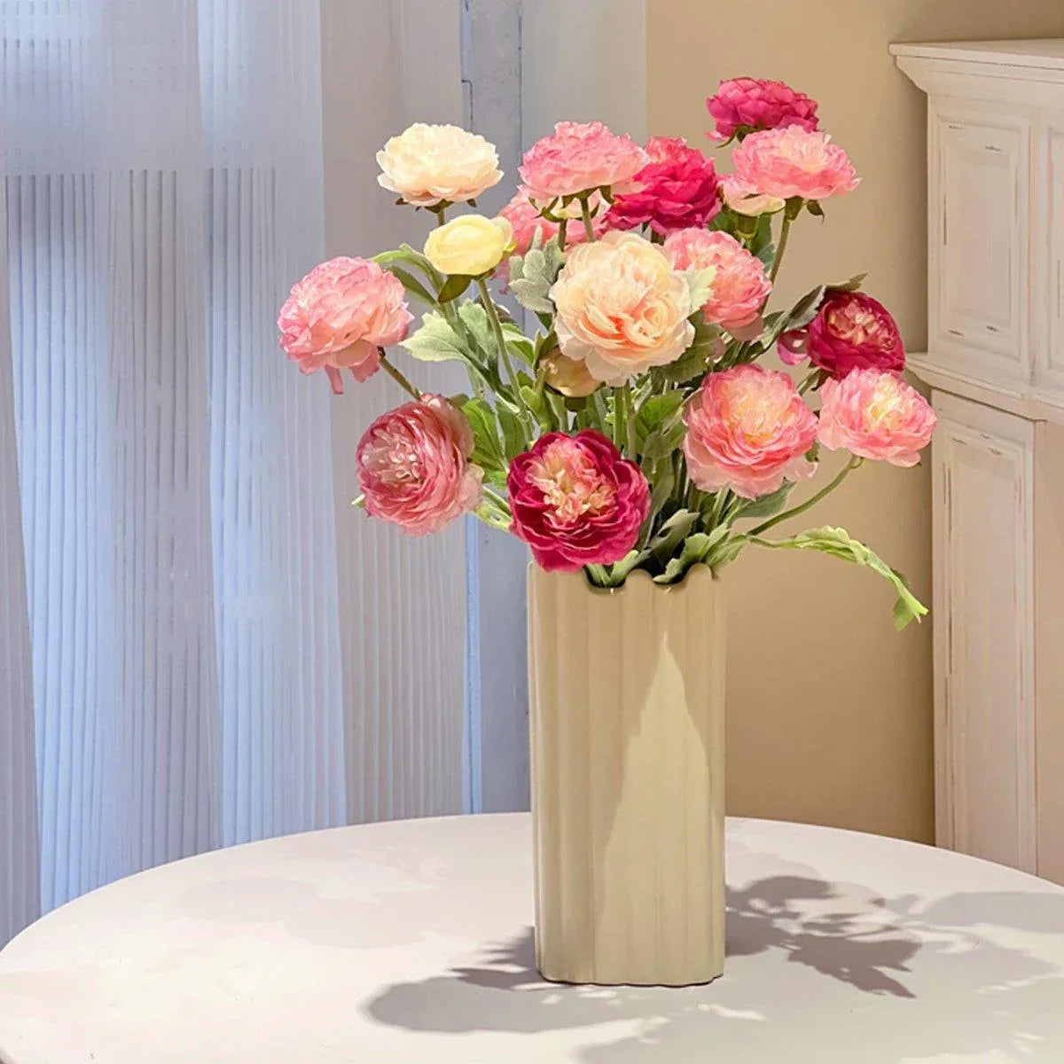 5pcs Artificial Peony Silk Flowers Bouquet Decor Faux Floral Arrangements - Purple Red