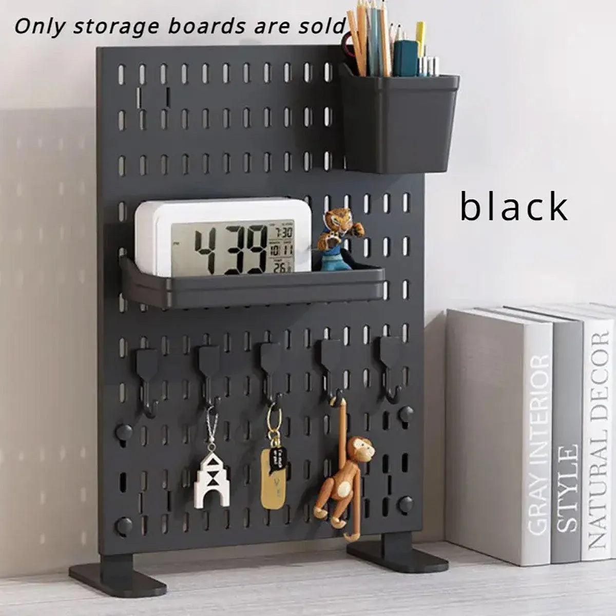 Clip-On Vertical Hole Board Desktop Organizer Punch-Free Office Partition Shelf - Black