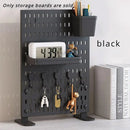 Clip-On Vertical Hole Board Desktop Organizer Punch-Free Office Partition Shelf - Black