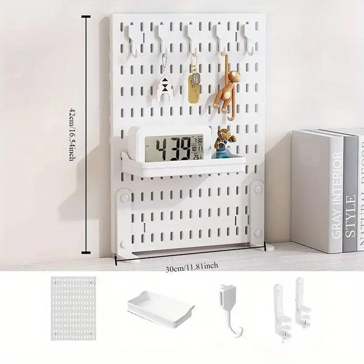 Clip-On Vertical Hole Board Desktop Organizer Punch-Free Office Partition Shelf - Black