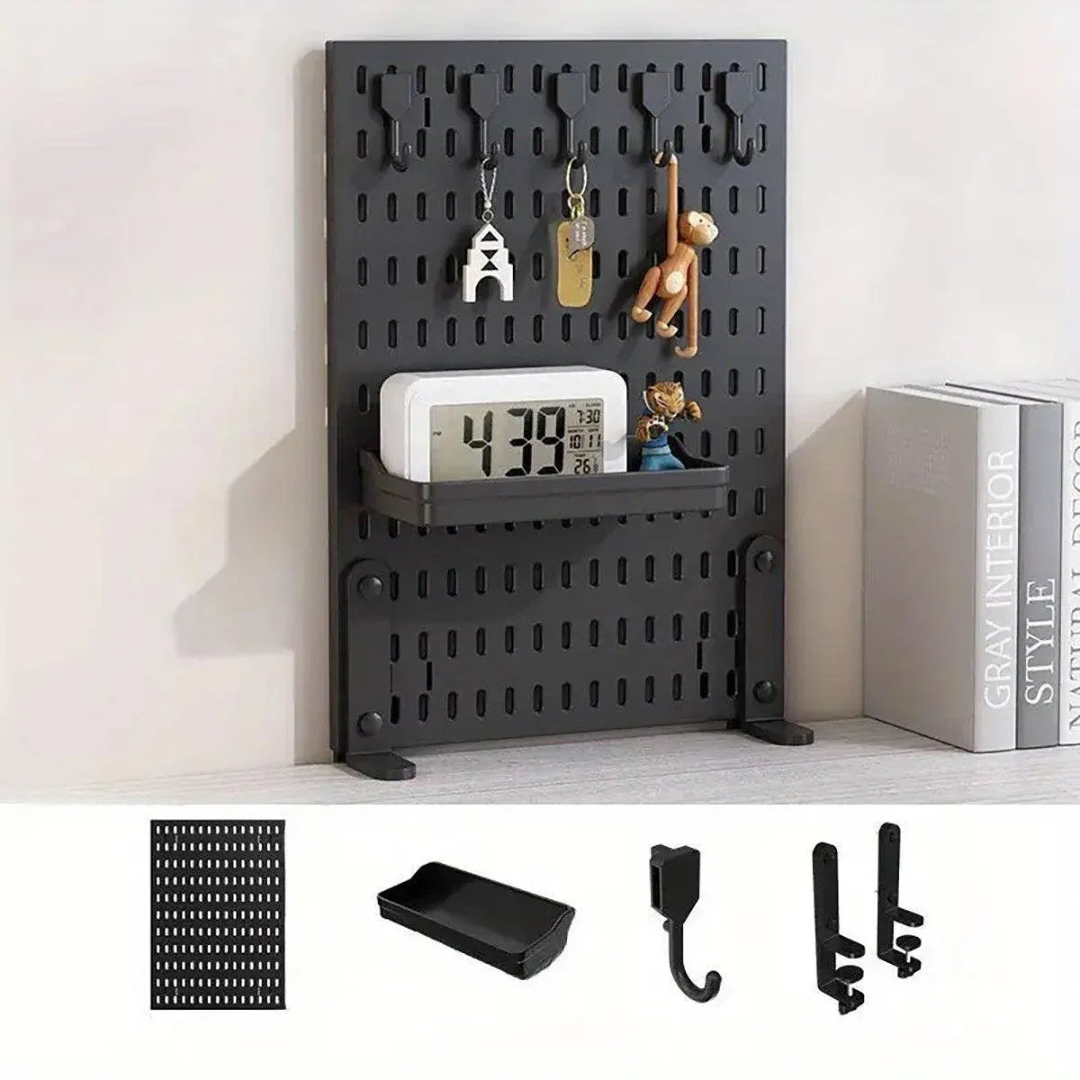Clip-On Vertical Hole Board Desktop Organizer Punch-Free Office Partition Shelf - Black