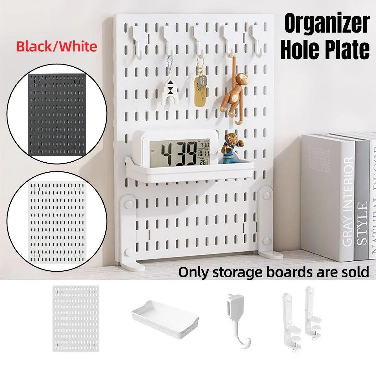 Clip-On Vertical Hole Board Desktop Organizer Punch-Free Office Partition Shelf - Black