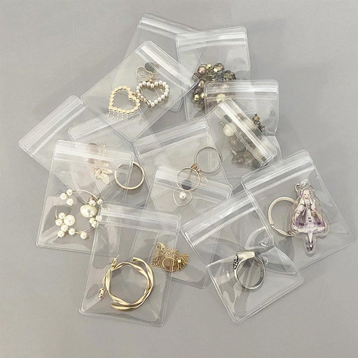 100pcs PVC Self-Sealing Jewelry Bags Anti-Oxidation Storage Dustproof Bags - 11*11cm