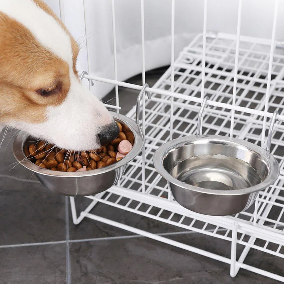 2PCS Pet Bowl Dog Food Cage Crate Water 13CM Hang-on Stainless Steel Metal Cat