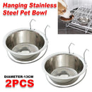 2PCS Pet Bowl Dog Food Cage Crate Water 13CM Hang-on Stainless Steel Metal Cat