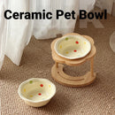 Ceramic Pet Food Bowl with Wooden Base Non Slip for Cats Small Dogs Easy Clean