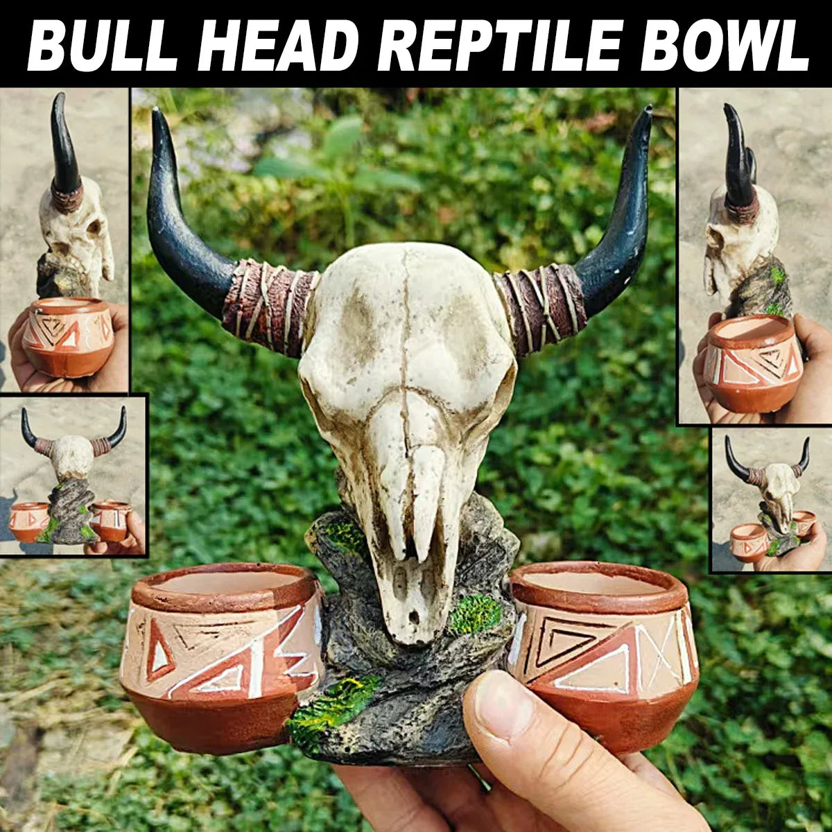Bull Head Reptile Water Bowl Resin Reptile Dish Decor