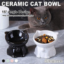Ceramic Cat Bowl Cute Tall Raised Cat Food Bowl for Pets Eating Comfortably - Black