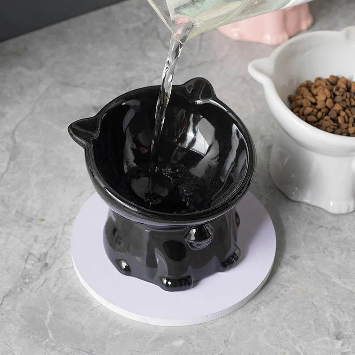 Ceramic Cat Bowl Cute Tall Raised Cat Food Bowl for Pets Eating Comfortably - Green