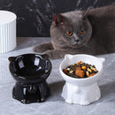 Ceramic Cat Bowl Cute Tall Raised Cat Food Bowl for Pets Eating Comfortably - Pink