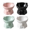 Ceramic Cat Bowl Cute Tall Raised Cat Food Bowl for Pets Eating Comfortably - White