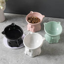 Ceramic Cat Bowl Cute Tall Raised Cat Food Bowl for Pets Eating Comfortably - White