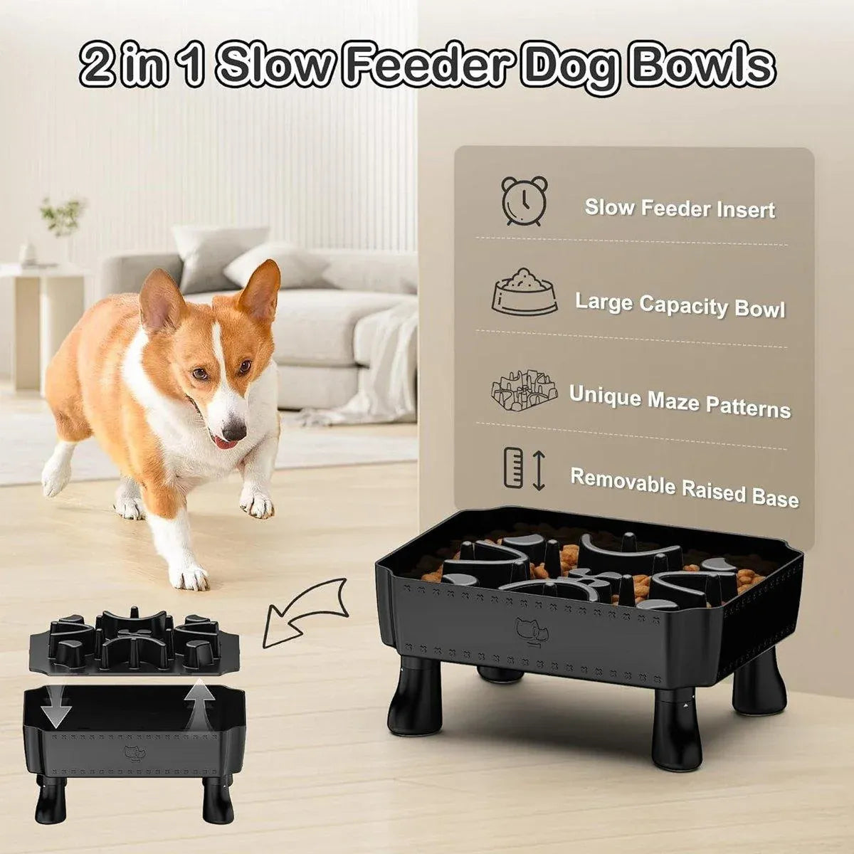 Pet Slow Feeder Bowl Removable Large Capacity Dog Cat Feeding Bowl Anti Slip