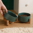 Ceramic Pet Bowl Double Cat Food Bowl Dog Water Bowl Feeding Drinking Bowl Set - Black