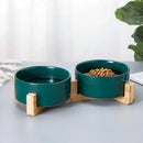 Ceramic Pet Bowl Double Cat Food Bowl Dog Water Bowl Feeding Drinking Bowl Set - Black