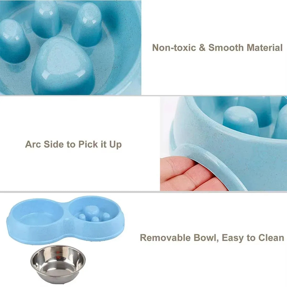 Dog Slow Feeder Double Bowl Pet Food and Water Dish - Blue