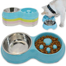 Dog Slow Feeder Double Bowl Pet Food and Water Dish - Blue