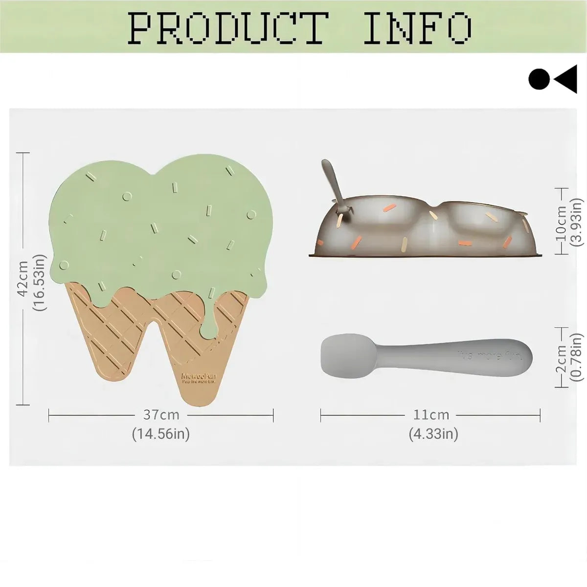Detachable Ice Cream Shaped Bowls Pet Set Feeding Mat Spoon Cats Small Dogs - Brown