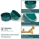 Ceramic Pet Bowl Double Cat Food Bowl Dog Water Bowl Feeding Drinking Bowl Set - Green