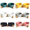 Ceramic Pet Bowl Double Cat Food Bowl Dog Water Bowl Feeding Drinking Bowl Set - Pink