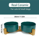 Ceramic Pet Bowl Double Cat Food Bowl Dog Water Bowl Feeding Drinking Bowl Set - Pink