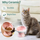 Tall Raised Ceramic Pet Bowl for Cats and Small Dogs in Blue or Pink - Pink
