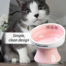 Tall Raised Ceramic Pet Bowl for Cats and Small Dogs in Blue or Pink - Pink