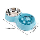 Dog Slow Feeder Double Bowl Pet Food and Water Dish - Pink