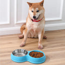 Dog Slow Feeder Double Bowl Pet Food and Water Dish - Pink