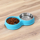 Dog Slow Feeder Double Bowl Pet Food and Water Dish - Pink