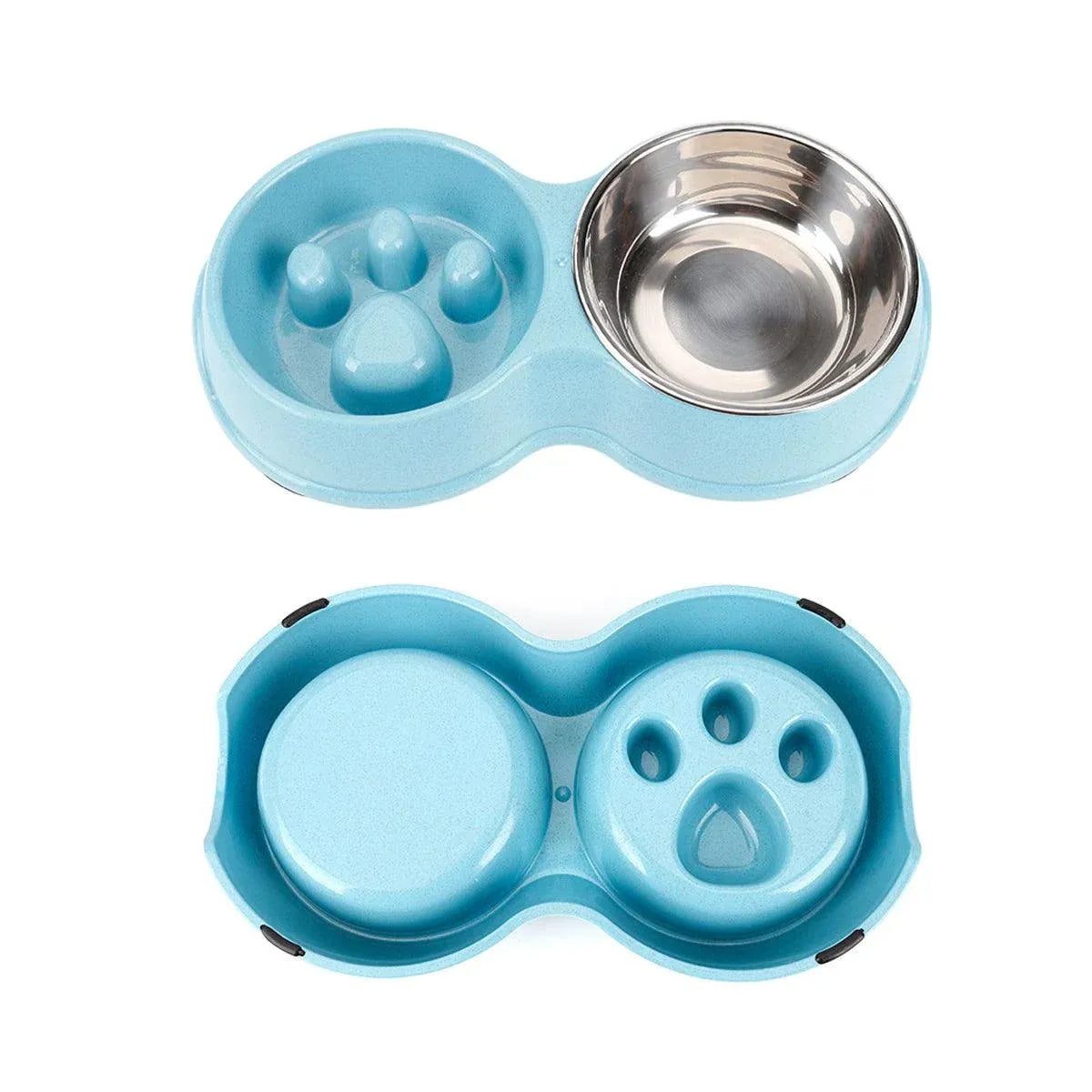 Dog Slow Feeder Double Bowl Pet Food and Water Dish - Pink