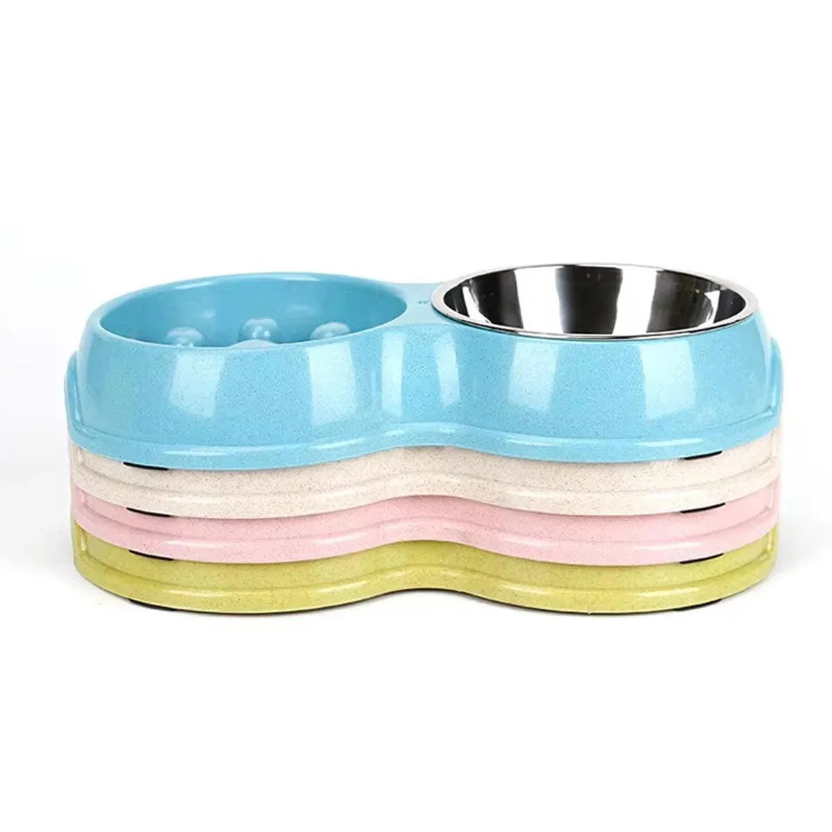 Dog Slow Feeder Double Bowl Pet Food and Water Dish - Pink