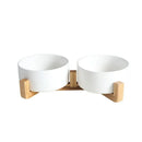 Ceramic Pet Bowl Double Cat Food Bowl Dog Water Bowl Feeding Drinking Bowl Set - White