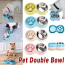 Dog Slow Feeder Double Bowl Pet Food and Water Dish - White