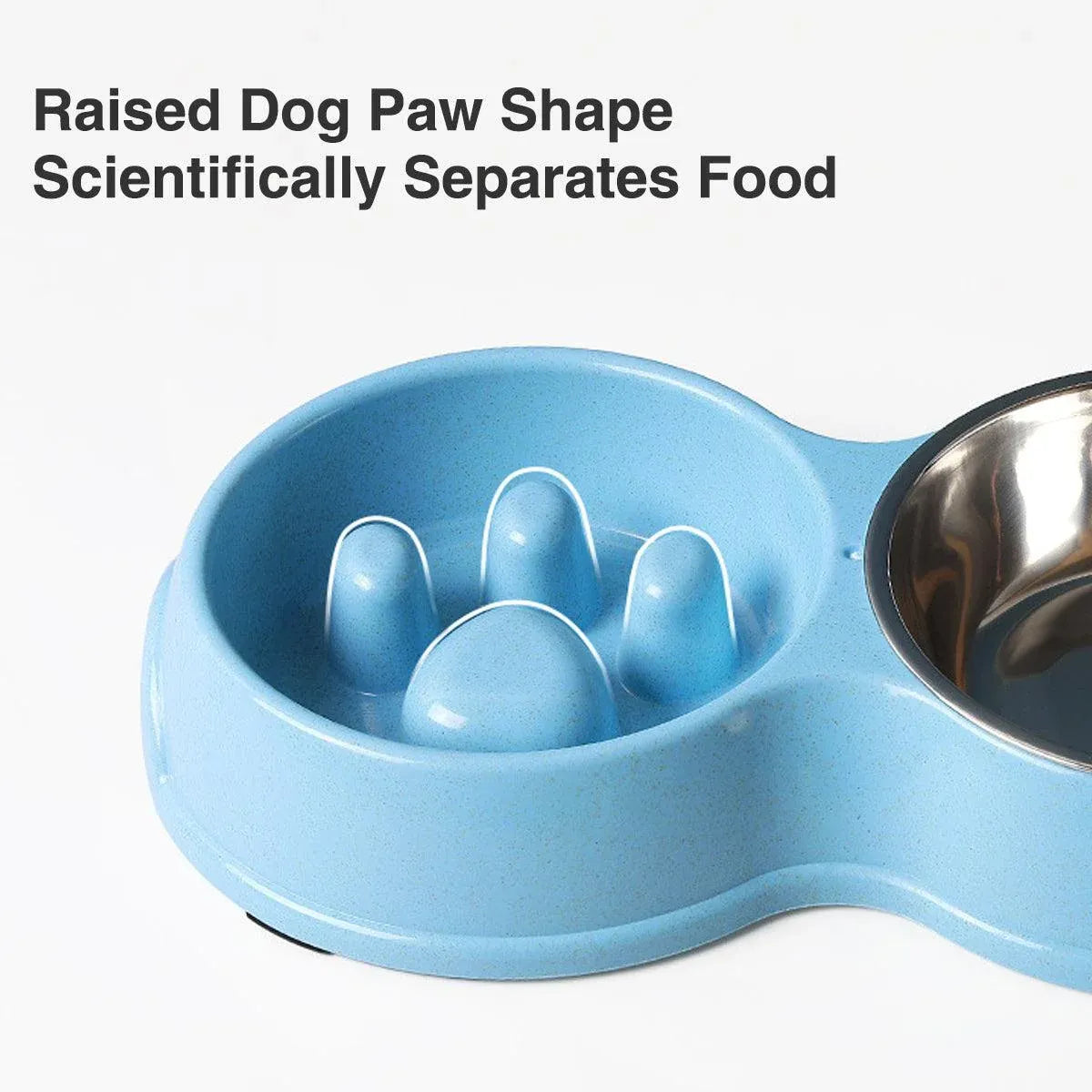 Dog Slow Feeder Double Bowl Pet Food and Water Dish - White