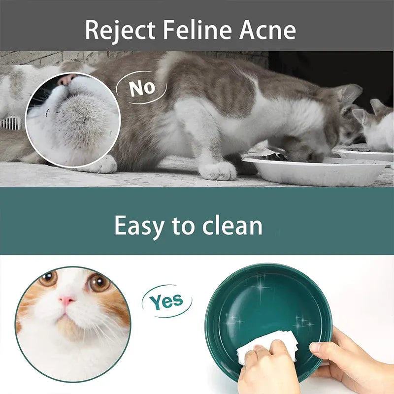Ceramic Pet Bowl Double Cat Food Bowl Dog Water Bowl Feeding Drinking Bowl Set - Yellow