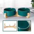Ceramic Pet Bowl Double Cat Food Bowl Dog Water Bowl Feeding Drinking Bowl Set - Yellow