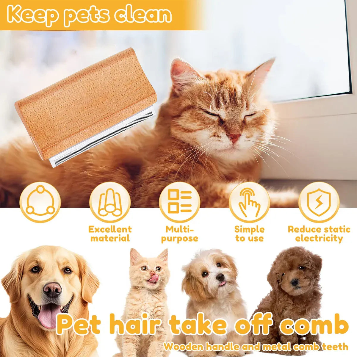 Pet Hair Brush for Dogs Cats Grooming Tool Shedding Brush Long Short Hair Use