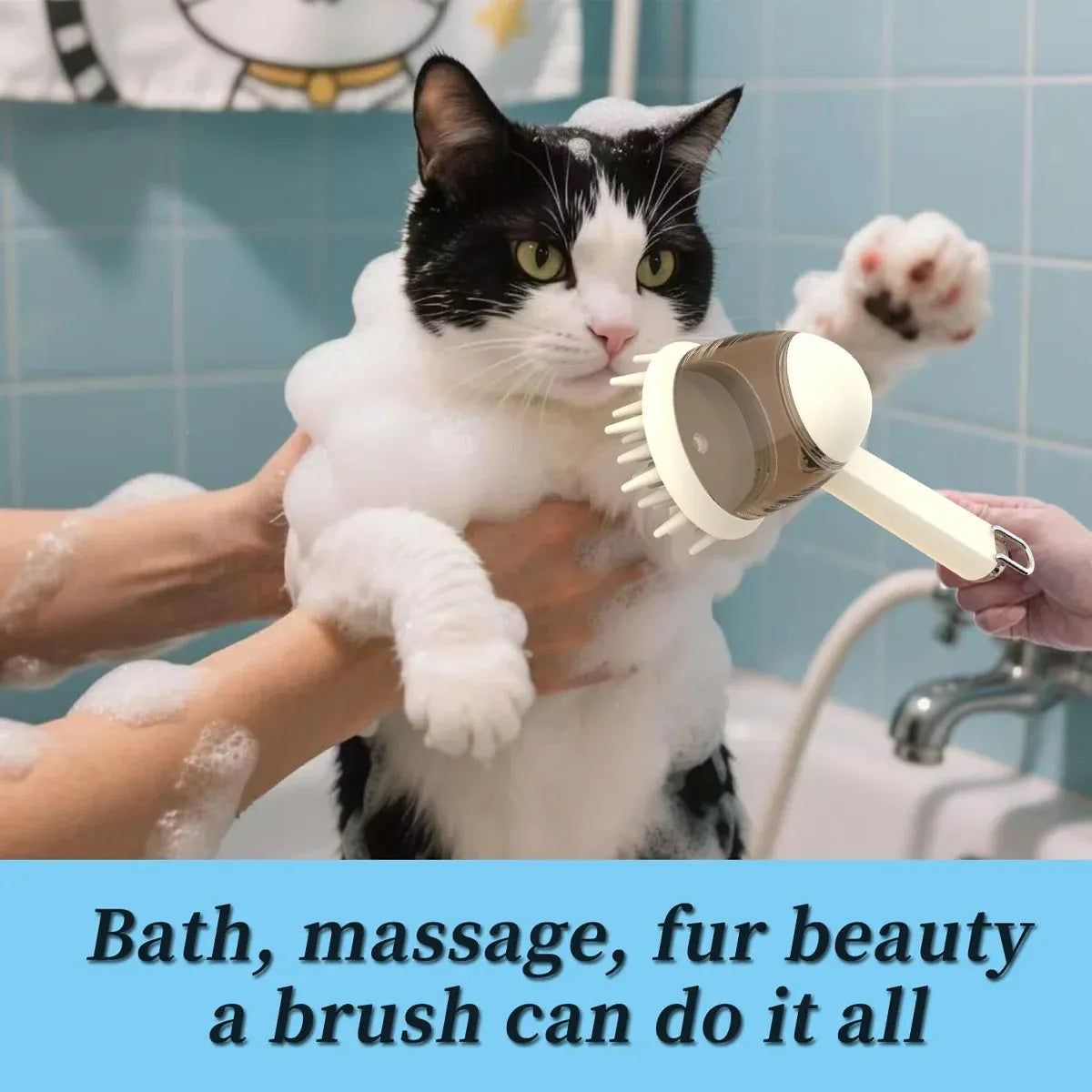 Pet Bath Brush Dog Massage Brush Press to Dispense Liquid Pet Grooming Tools - Beige