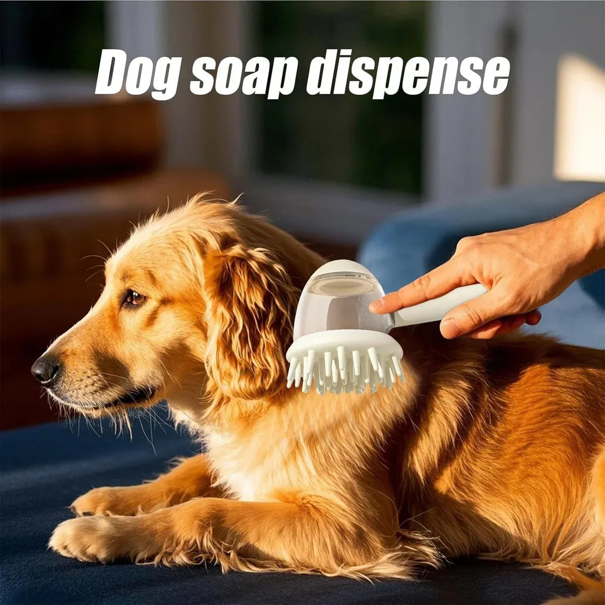Pet Bath Brush Dog Massage Brush Press to Dispense Liquid Pet Grooming Tools - Yellow