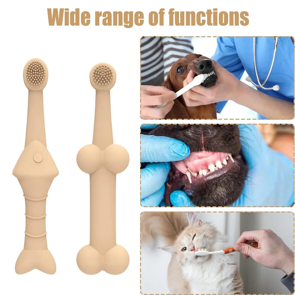 2PCS Pet Toothbrush Double for Dogs Cats Puppies Oral Hygiene Teeth Cleaning - Yellow