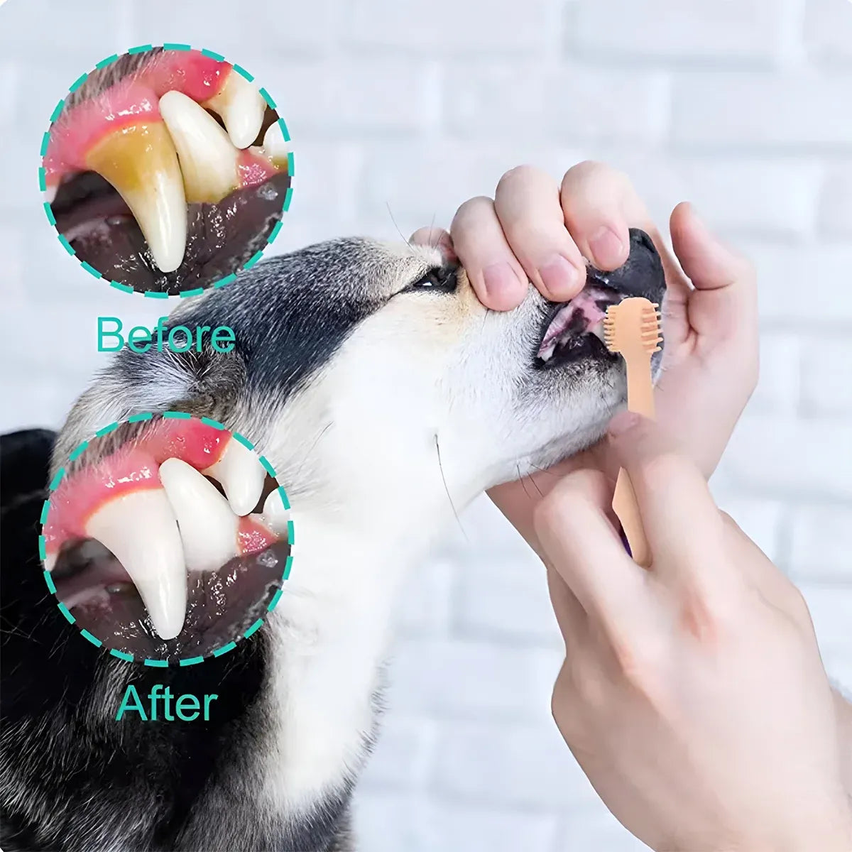 2PCS Pet Toothbrush Double for Dogs Cats Puppies Oral Hygiene Teeth Cleaning - Yellow
